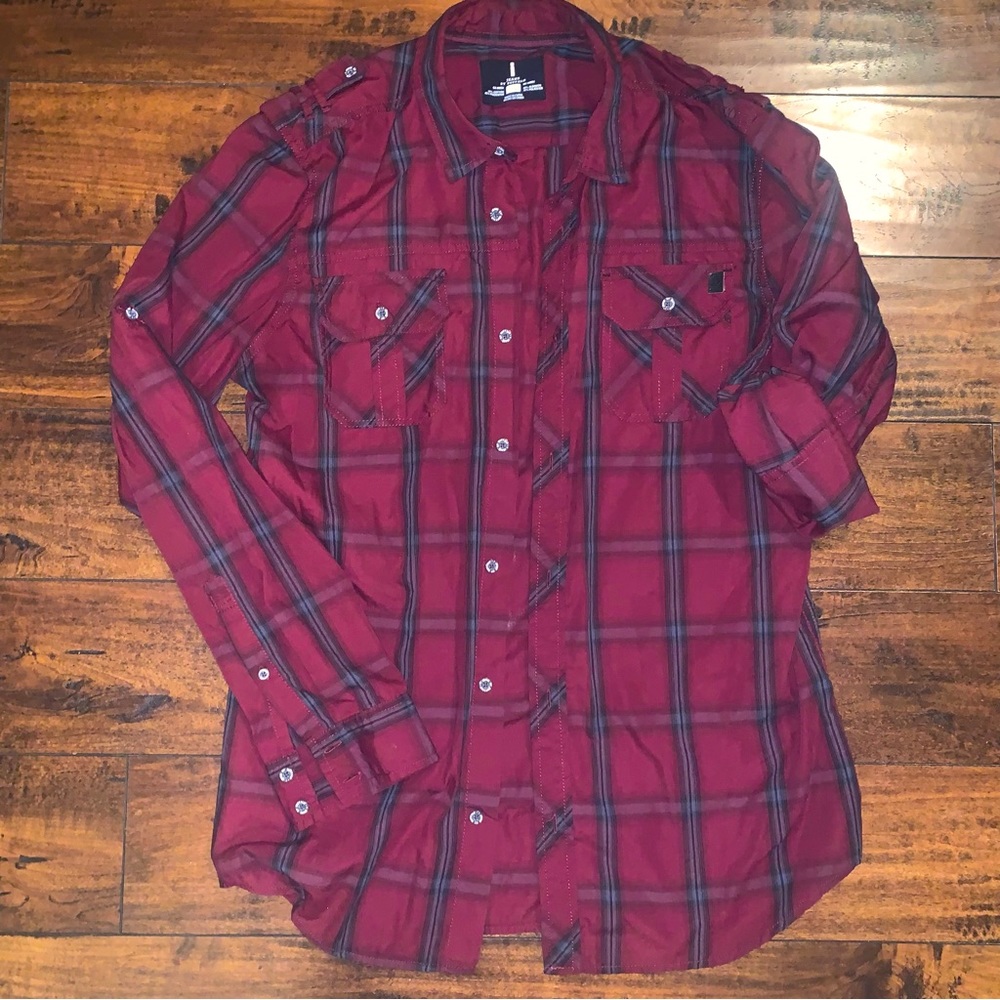 Mens Short Sleeve Button-down Size L